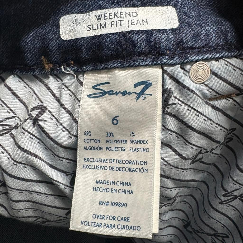 Seven7 Weekend Slim Fit Jeans Womens Size 6 Blue Denim Frayed Hem Stretch