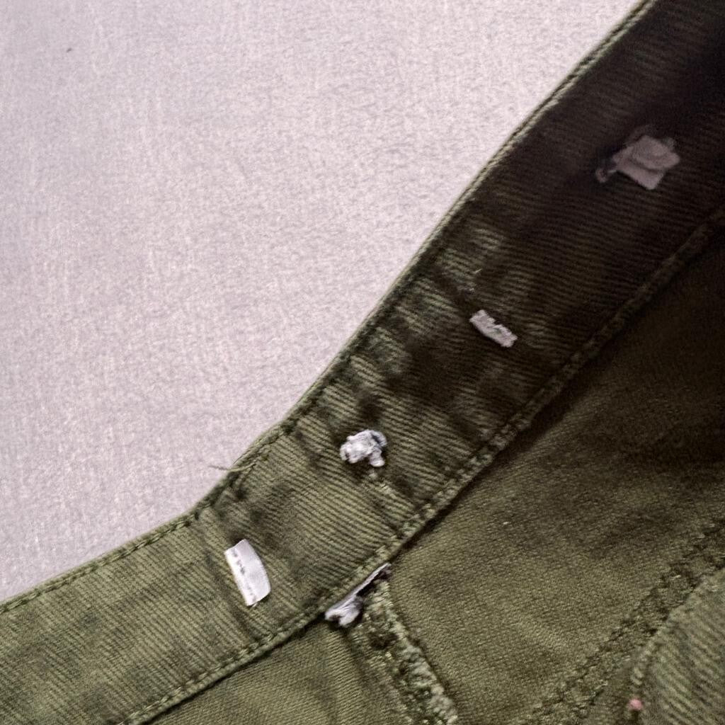 Forever 21 Premium Denim Cargo Pants Womens Small Green Cotton Wide Leg Utility