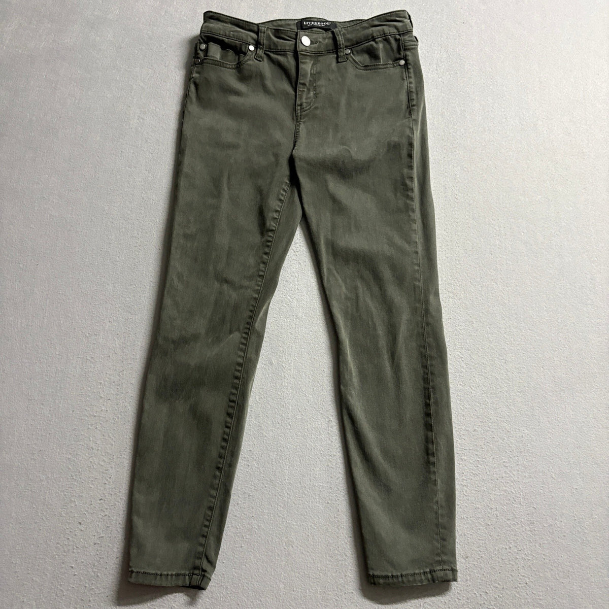 Liverpool Los Angeles The Ankle Skinny Jeans Womens 4P Olive Green Stretch Denim