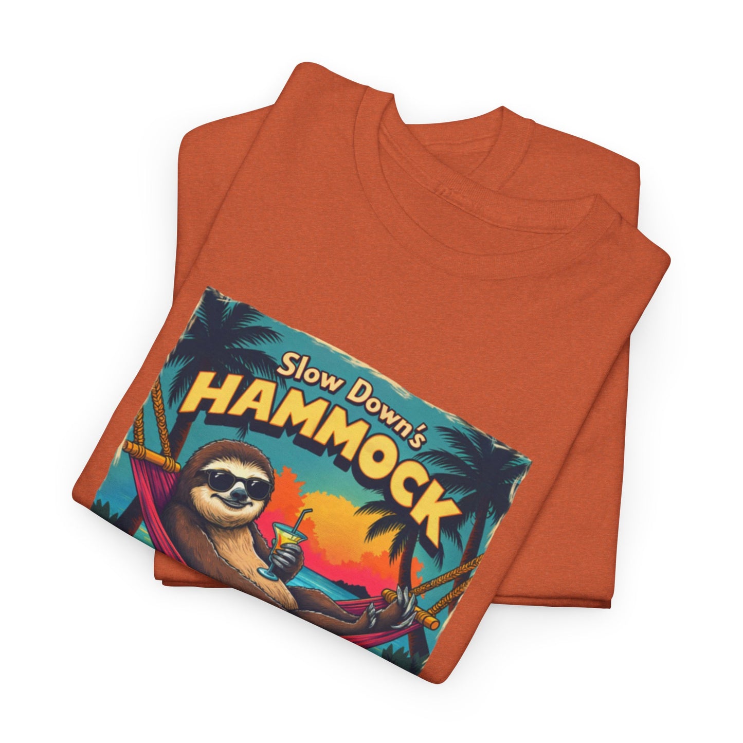 Slow Down Hammock Time Sloth Unisex Heavy Cotton Tee