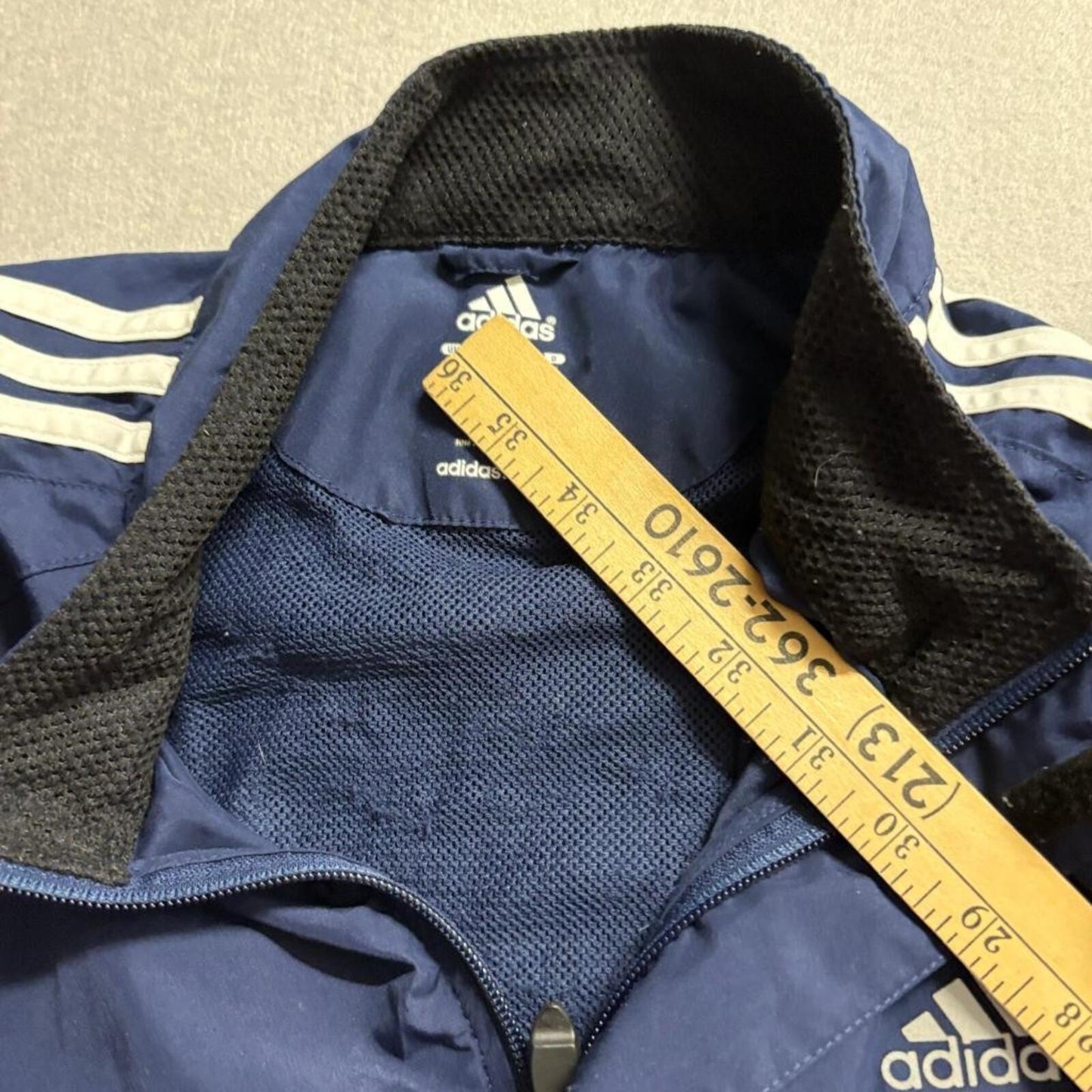 Adidas Windbreaker Jacket Mens XL Navy Blue 3 Stripe Full Zip Mesh Lined