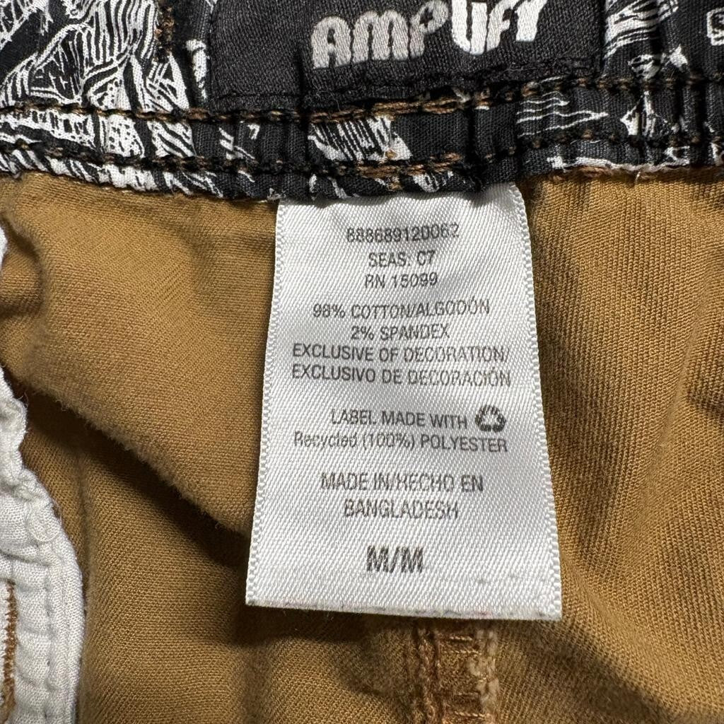 Amplify Mens Jogger Pants Medium Brown Khaki Cotton Blend Stretch Elastic Waist
