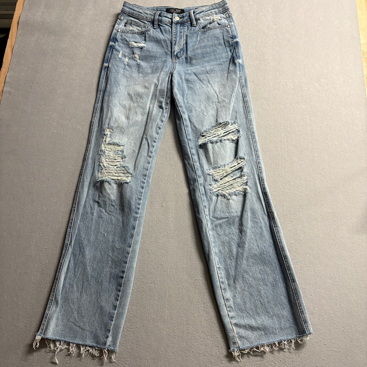 Judy Blue 90s Straight Leg Jeans Womens Size 1/25 Distressed Raw Hem Light Wash