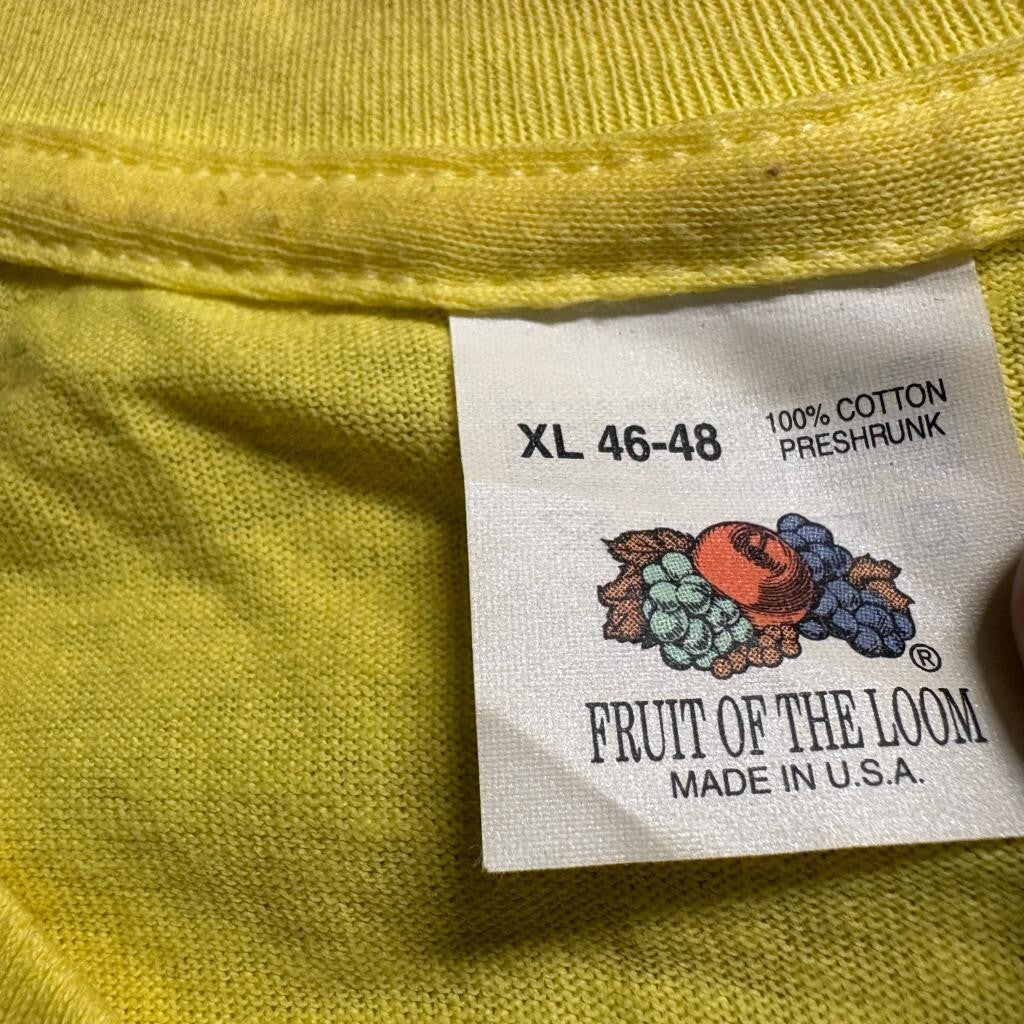 Vintage Fruit of the Loom Pocket T-Shirt Mens XL Yellow Blank Single Stitch USA