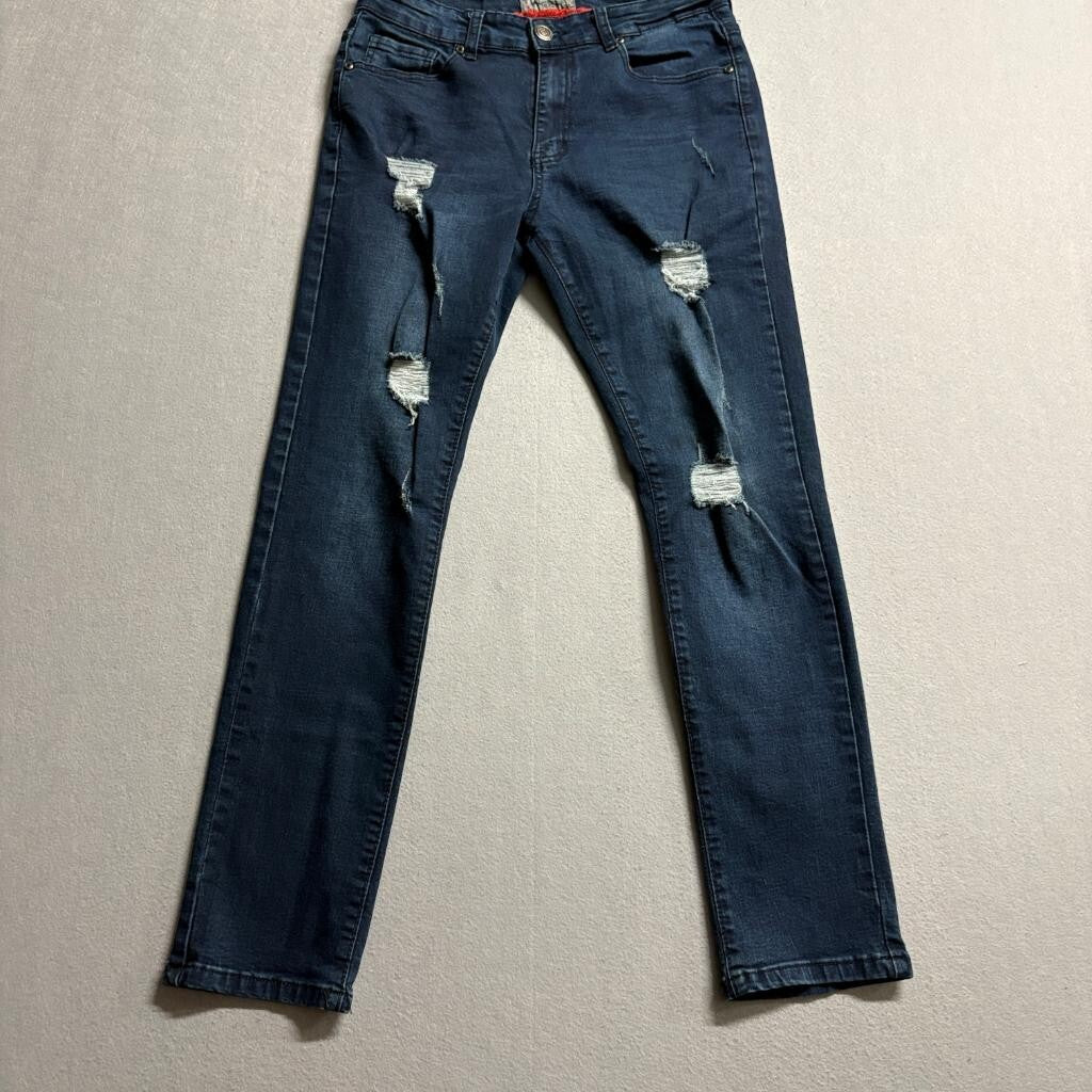 Ace of Diamond Jeans Mens 28x30 Blue Distressed Ripped Slim Straight Stretch