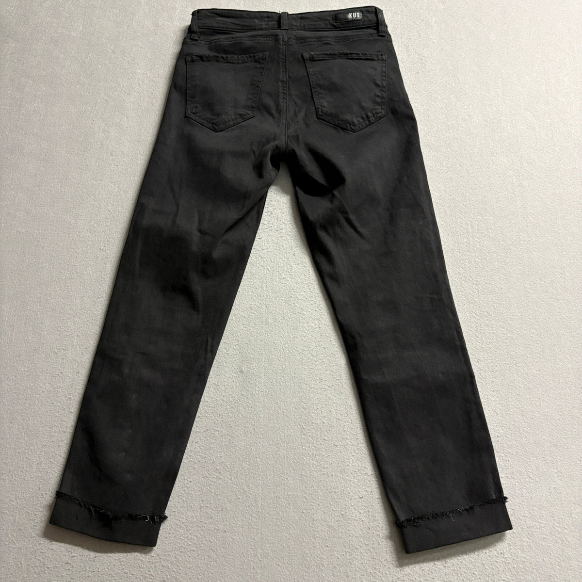 KUT from the Kloth Amy Crop Straight Leg Jeans Womens Size 2 Black Stretch Raw
