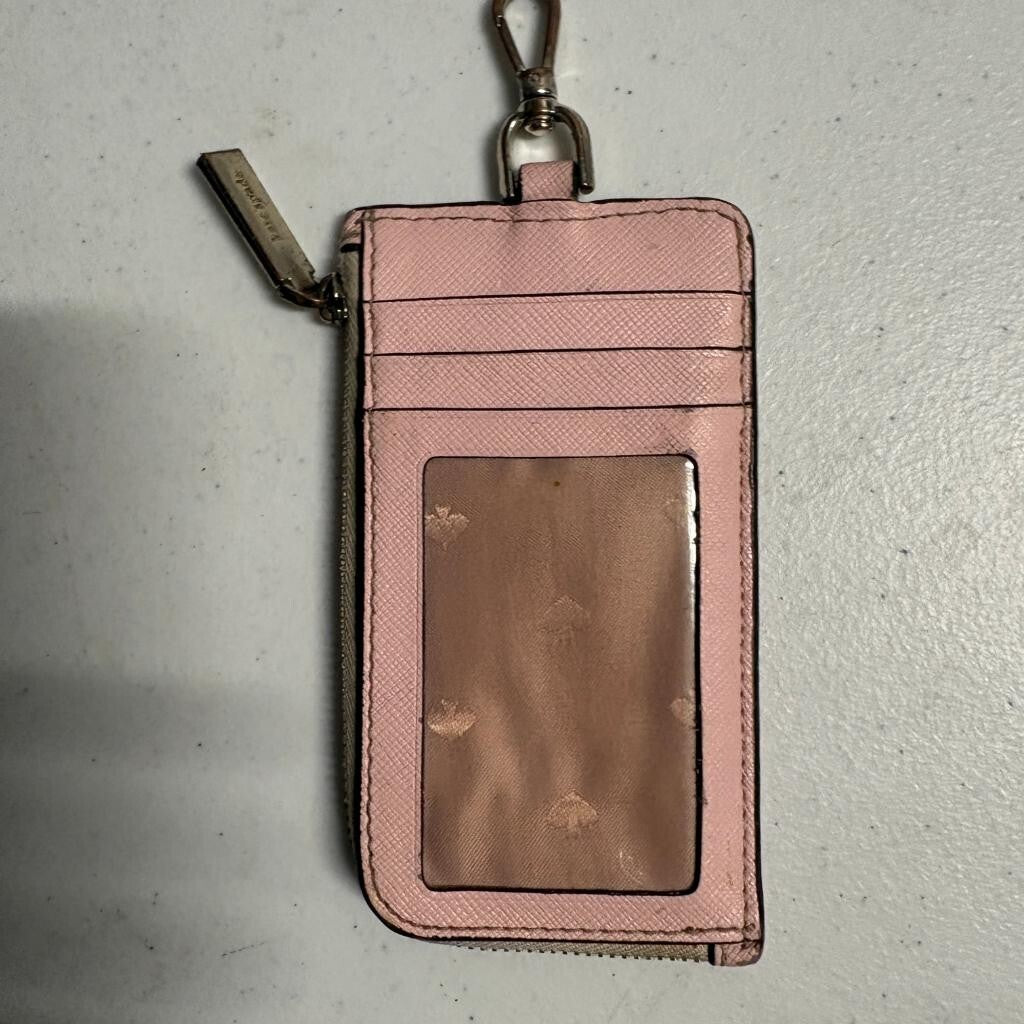 Kate Spade New York Pink Saffiano Leather ID Lanyard Card Holder Zip Wallet