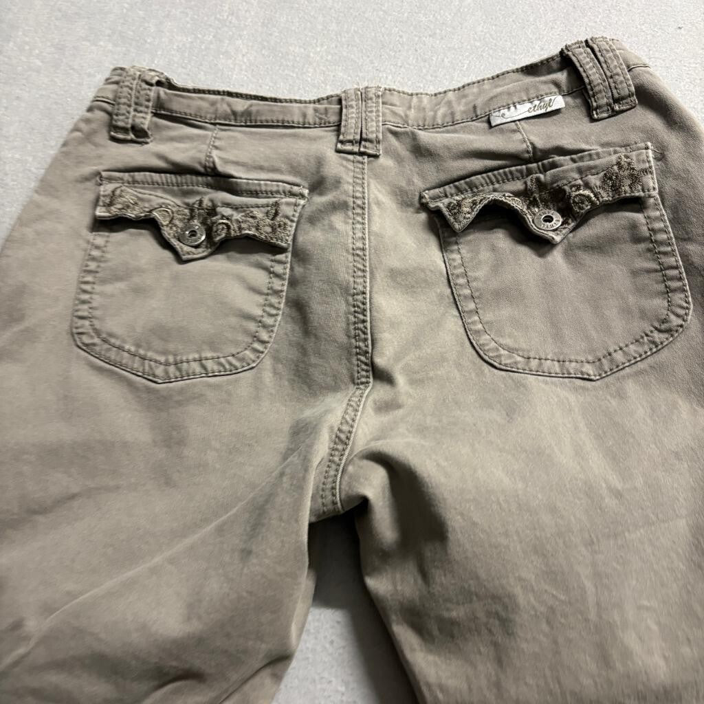 Ethyl Womens Cargo Capri Pants Size 6 Gray Cotton Blend Drawstring Hem Utility