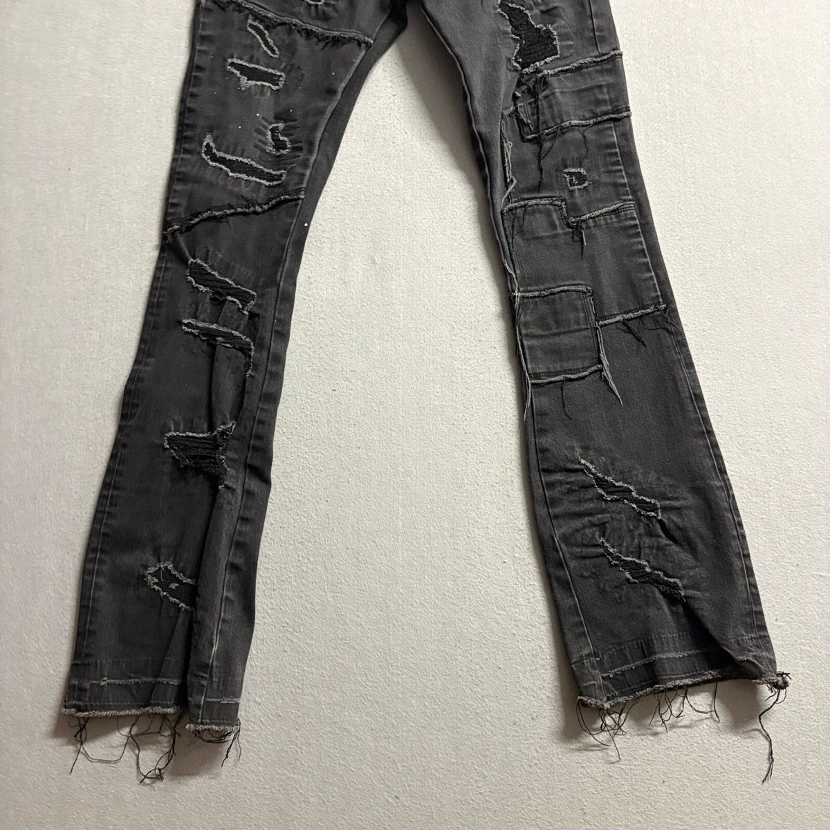 Fashion Nova Novamen Distressed Patchwork Jeans Mens 32 Black Stretch Denim