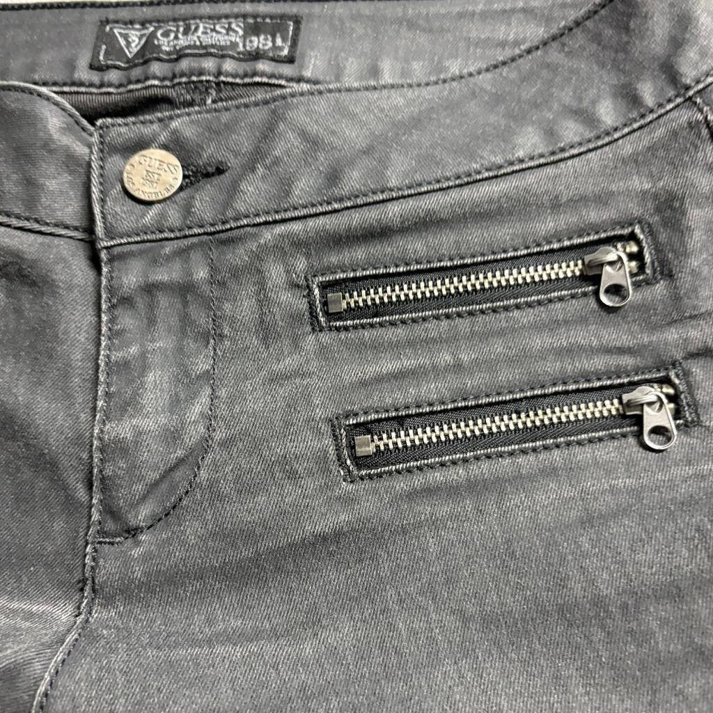 Guess 1981 Womens Coated Moto Skinny Jeans Size 25 Gray Zipper Pockets Ankle Zip