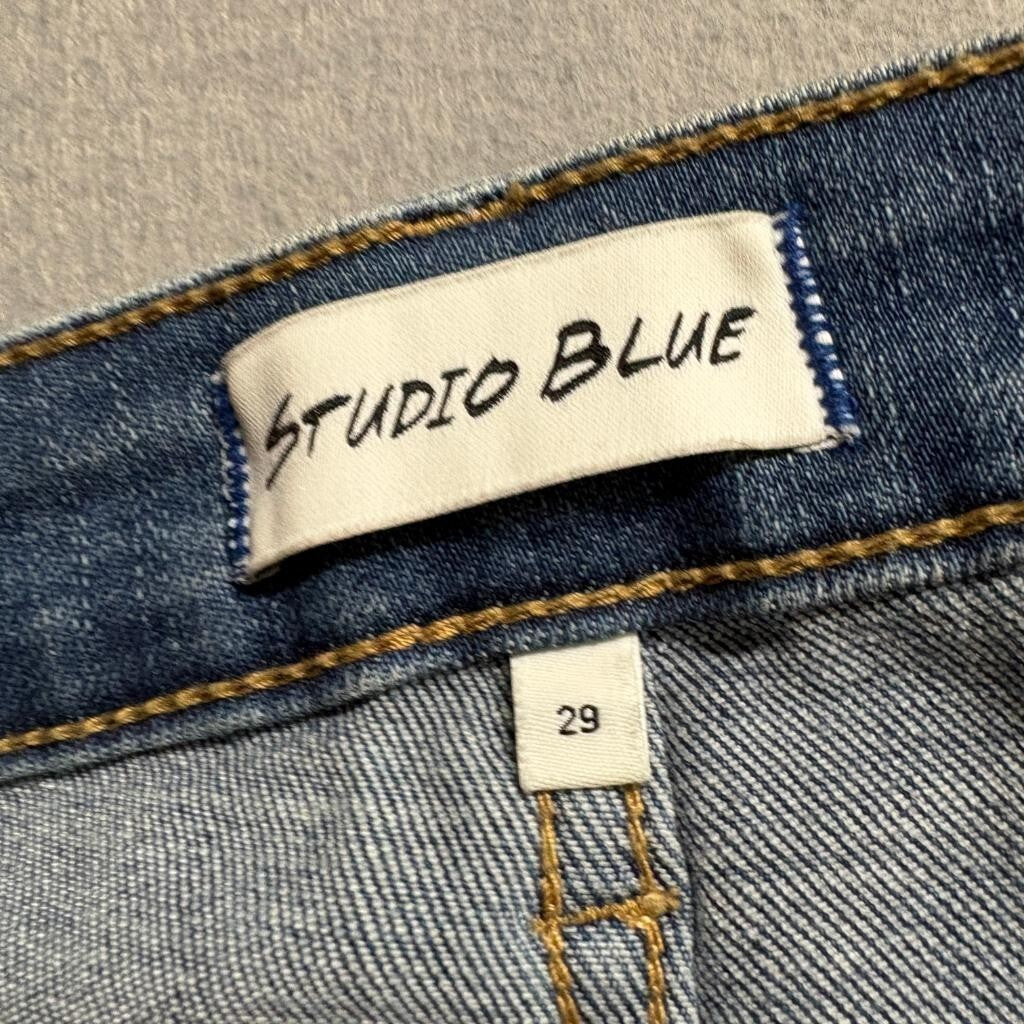 Studio Blue Flare Jeans Womens 29 Blue Denim High Rise Raw Hem Stretch