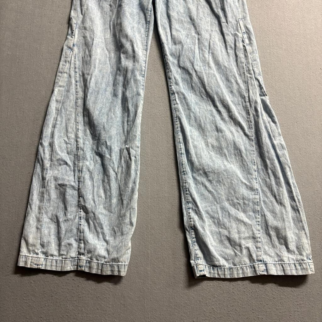 FRAME Le Baggy Palazzo Jeans Womens 25 Aries Light Wash Cotton Linen Wide Leg