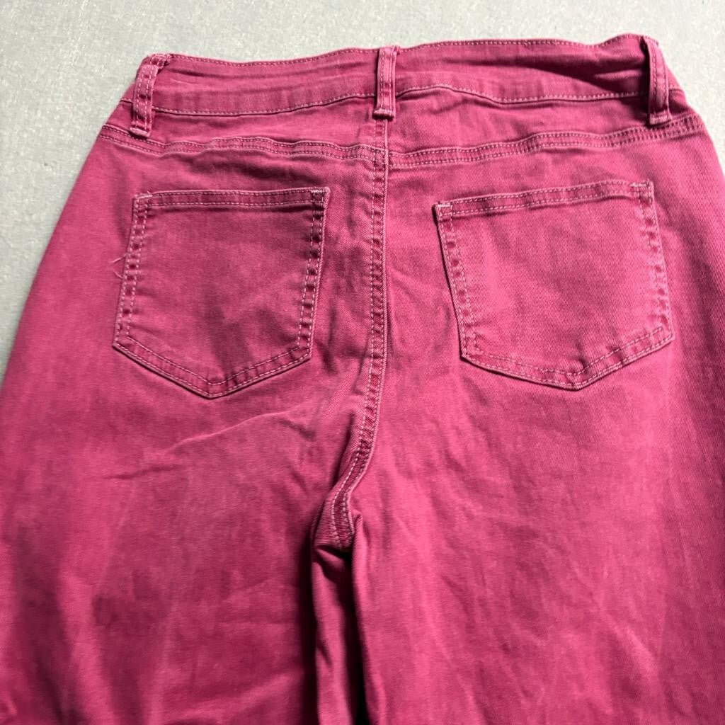 Fashion Nova Lace Up Flare Jeans Womens Size 9 Burgundy Pink Stretch Denim