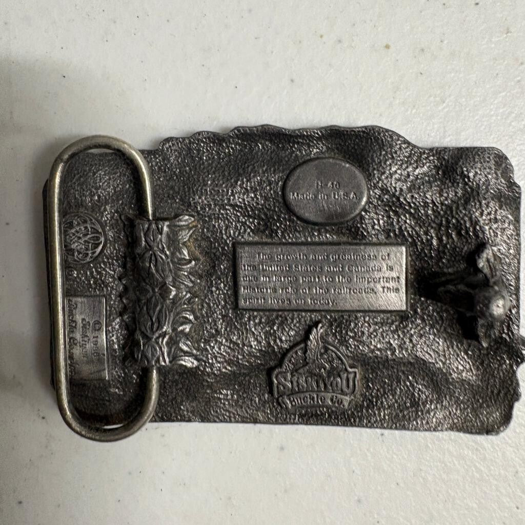 Vintage 1986 Siskiyou Steam Locomotive Train Belt Buckle Pewter Made in USA H-40