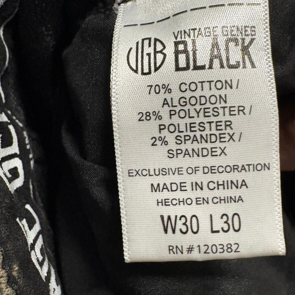Vintage Genes Black Slim Fit Bleach Splatter Jeans Mens 30x30 Cotton Blend