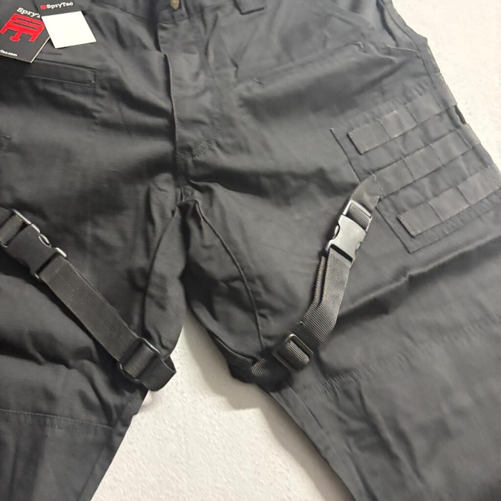 SpryTac Tactical Cargo Pants Mens 36x32 Black Ripstop MOLLE Straps New