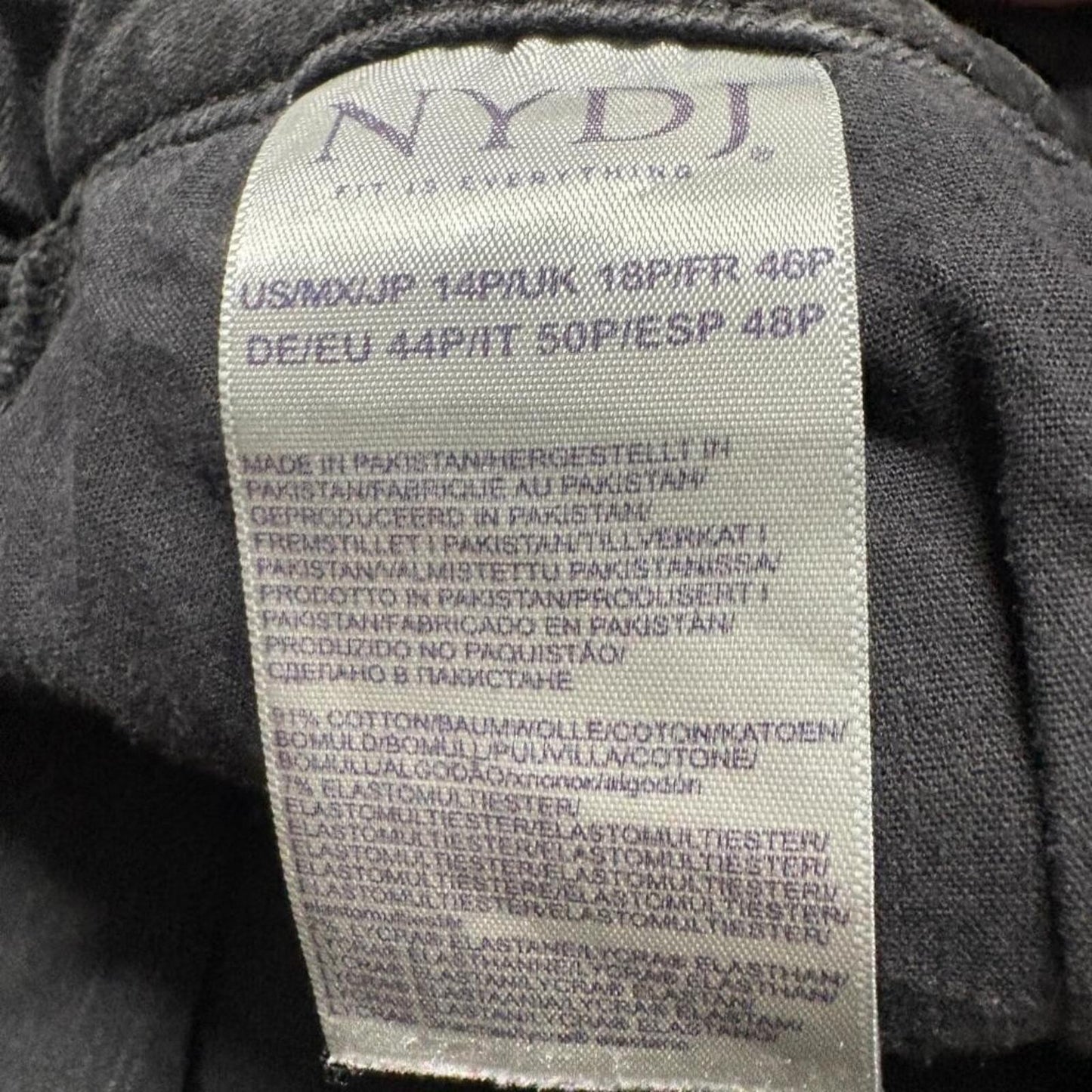 NYDJ Marilyn Straight Crop Jeans Womens 14P Black Fray Hem Stretch Denim
