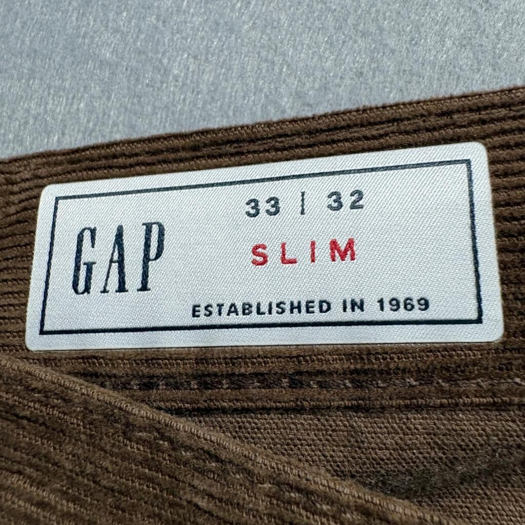 Gap 1969 Corduroy Pants Mens 33x32 Slim Fit Brown Stretch Cotton Cord