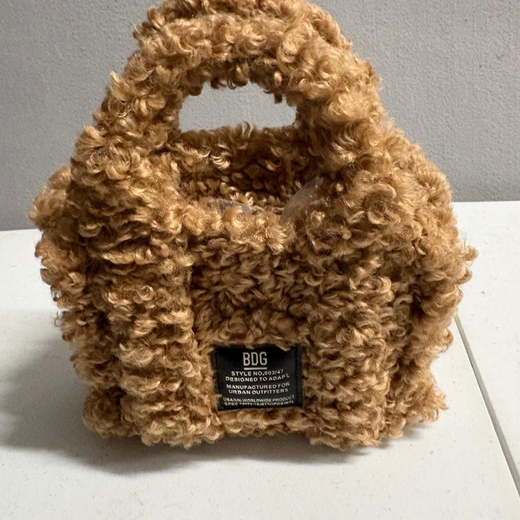 BDG Urban Outfitters Sherpa Mini Tote Bag Brown Fleece Teddy Bear Top Handle