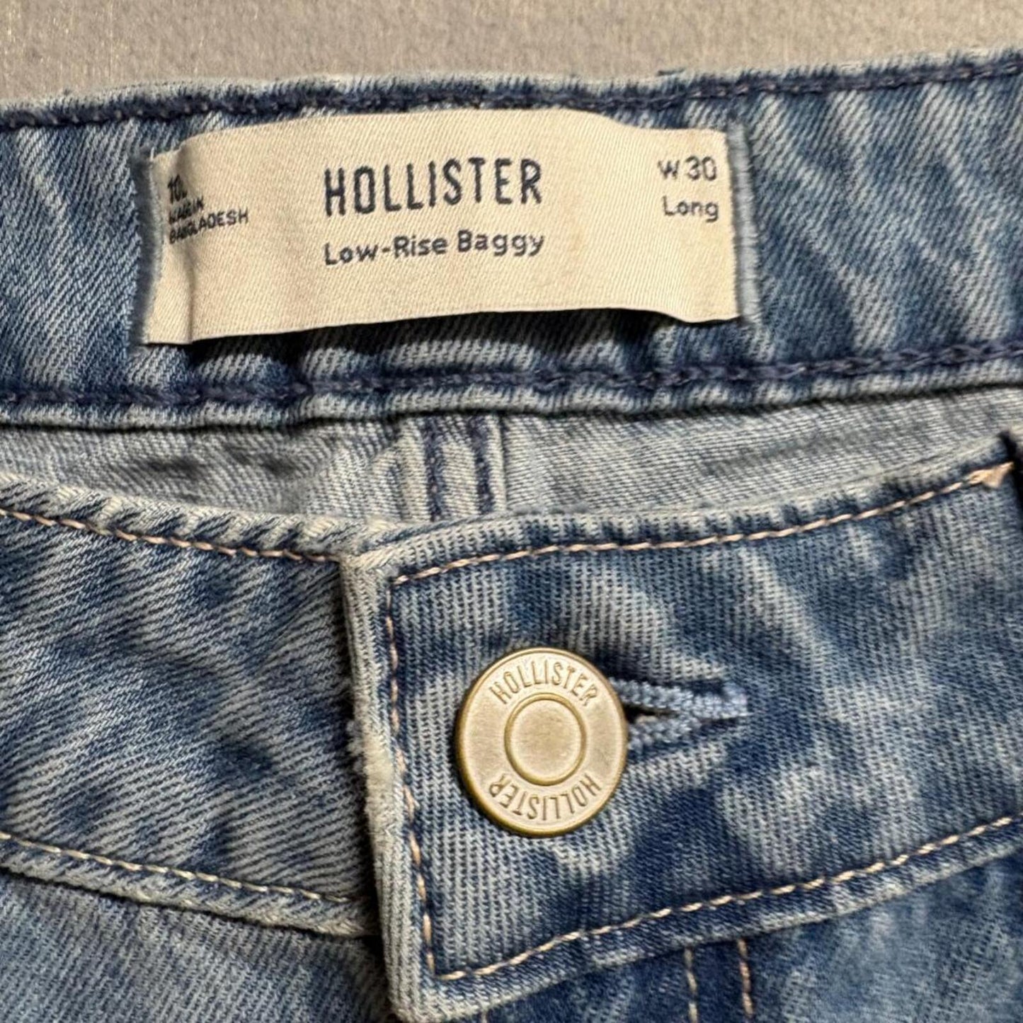 Hollister Low Rise Baggy Jeans Womens 10 W30 Long Blue Denim Bow Embroidered