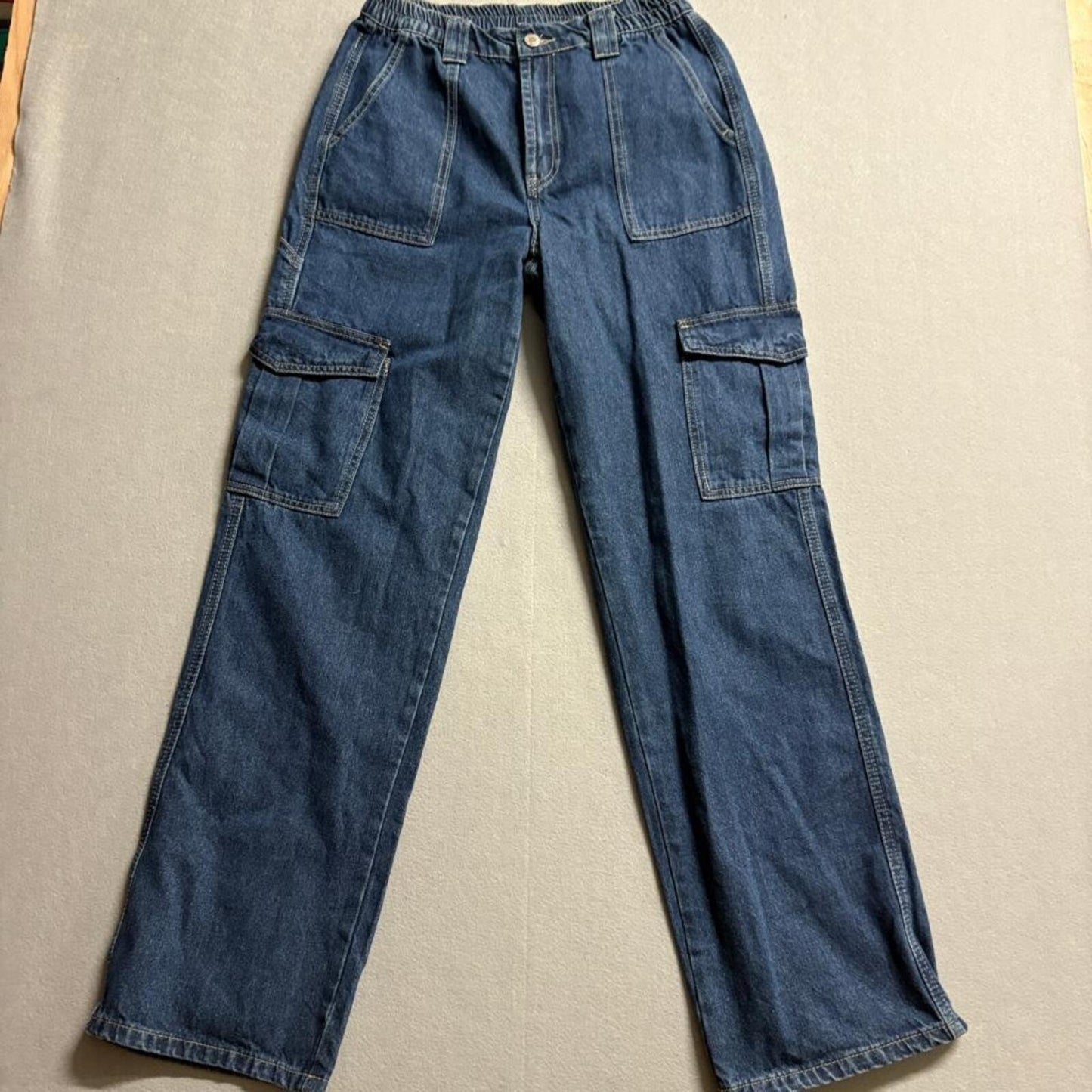 Tapata Cargo Jeans Womens Small 32 Inseam Blue Denim Elastic Waist Utility Pants
