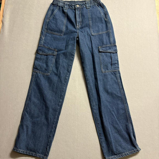 Tapata Cargo Jeans Womens Small 32 Inseam Blue Denim Elastic Waist Utility Pants