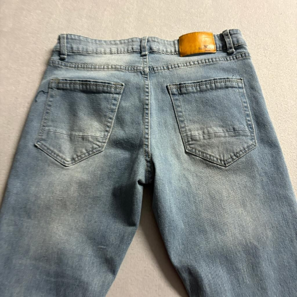 Smith & Mills Denim Mens 34x30 Slim Straight Jeans Light Wash Stretch Blue
