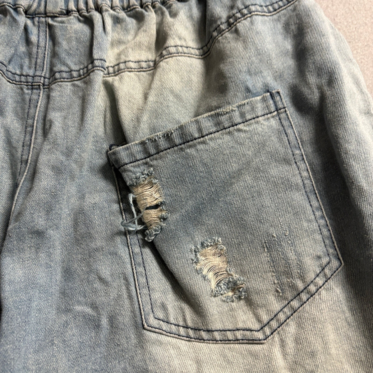 Unbranded Distressed Patchwork Jeans Womens M Blue Denim Elastic Waist Fringed