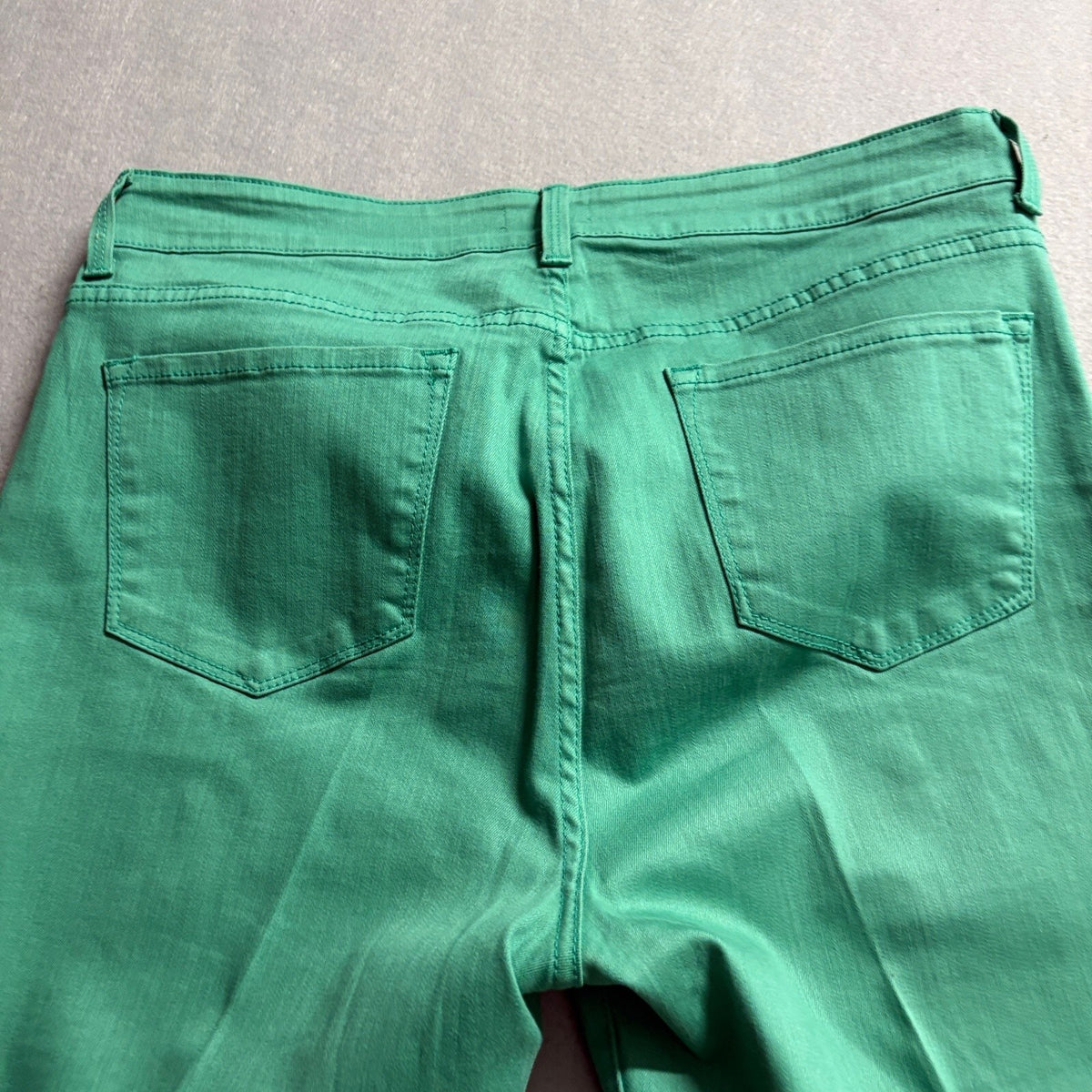 NYDJ Lift Tuck Crop Jeans Womens 14 Green Rhinestone Cuff Stretch Denim Capris