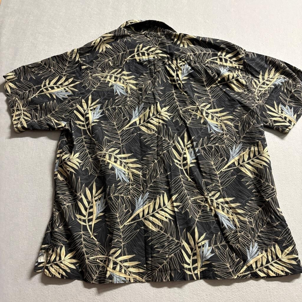 Caribbean Mens 3X Hawaiian Shirt Silk Cotton Blend Black Tropical Floral Palm