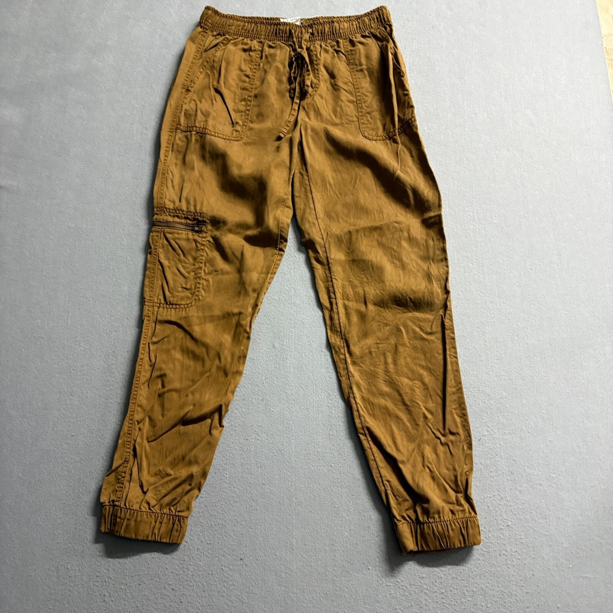 Nicole Miller New York Cargo Jogger Pants Womens Small Brown Elastic Drawstring