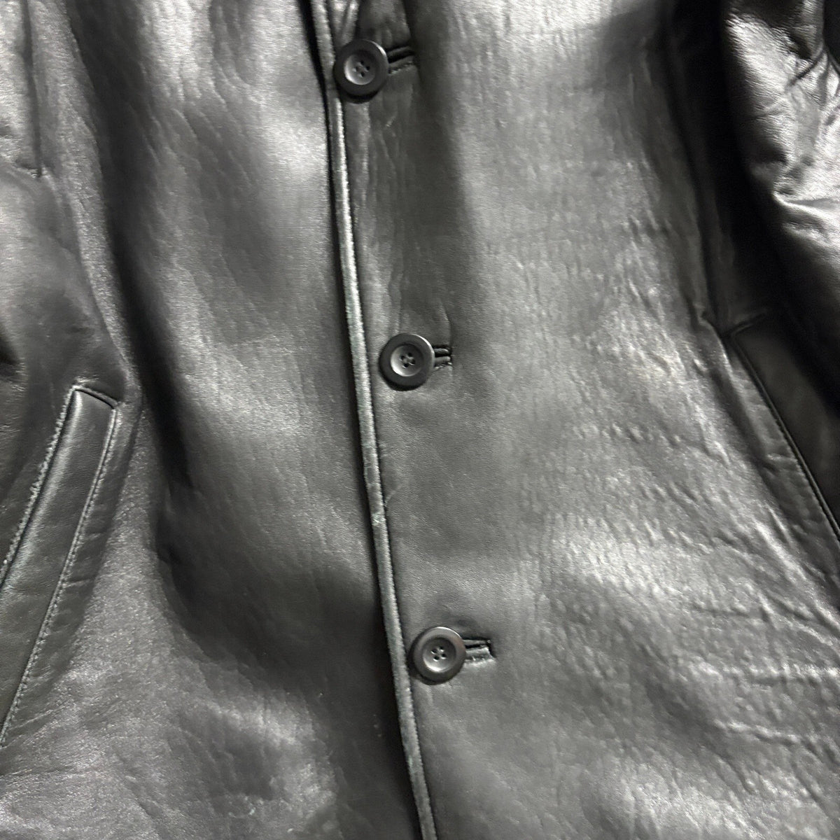 Baracuta Mens L Black Leather Jacket Coat Button Front Insulated Mid Length