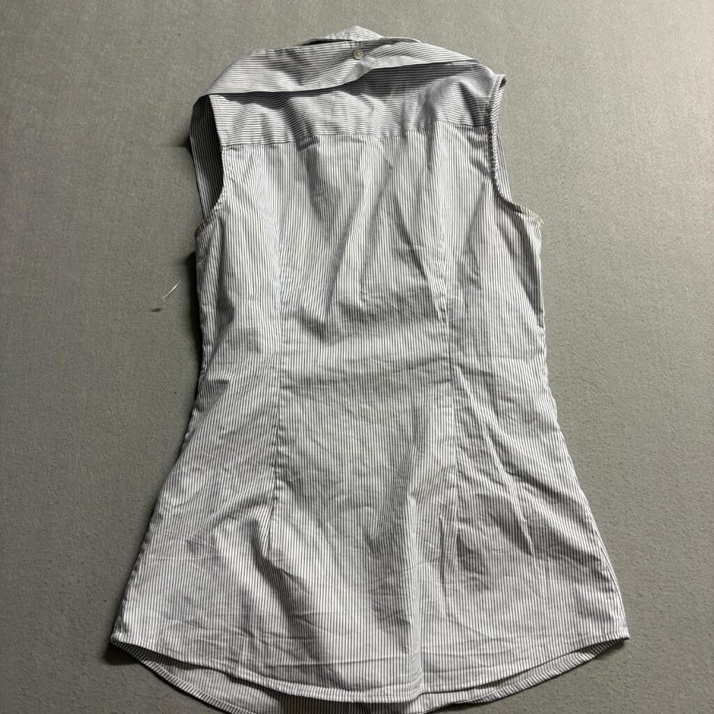 Banana Republic Riley Shirt Womens Size 2 Blue White Striped Sleeveless Tie Neck
