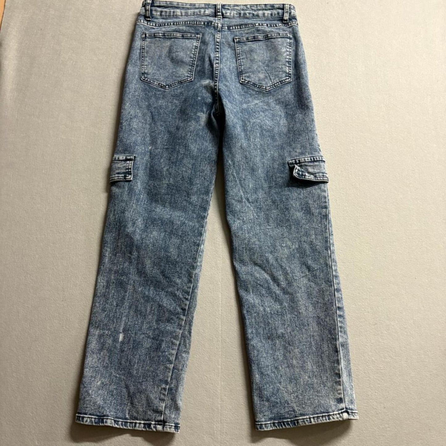Between Us Cargo Jeans Womens Size 15 Acid Wash Blue Denim Straight Leg Stretch