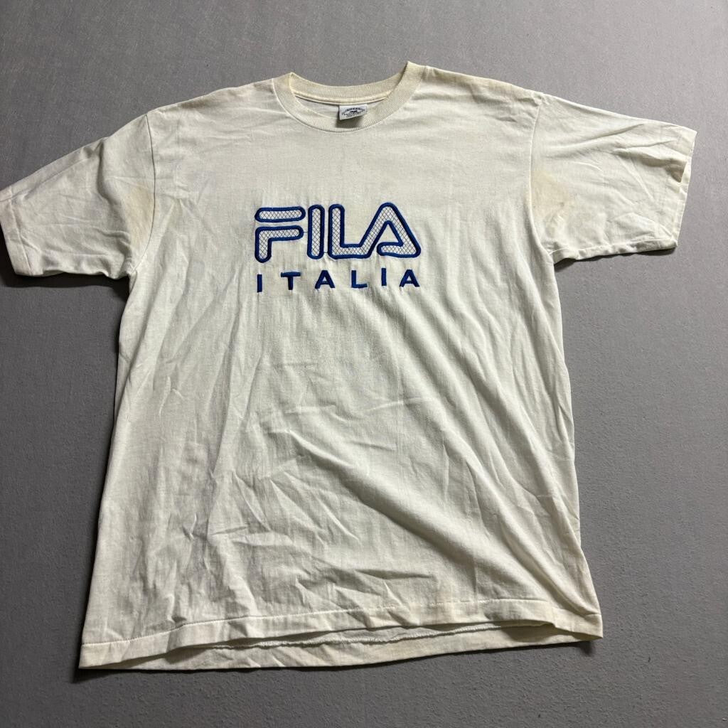 Vintage Fila Italia Embroidered T-Shirt Mens XL White Royal Activewear Made in