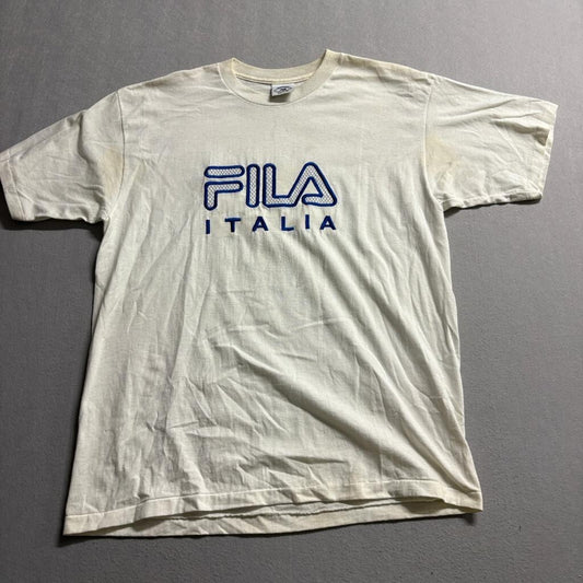 Vintage Fila Italia Embroidered T-Shirt Mens XL White Royal Activewear Made in