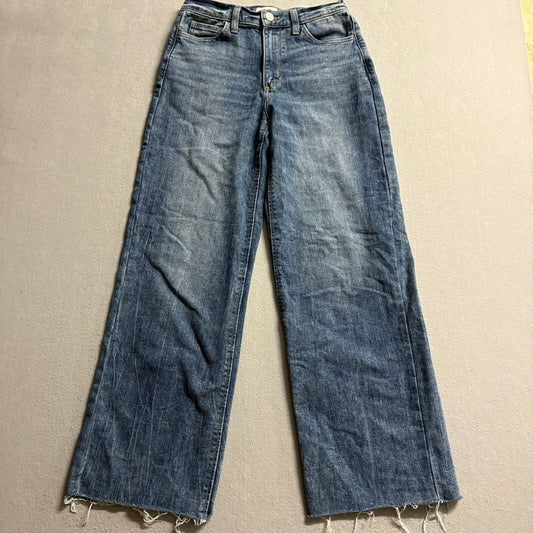 SO High Rise Wide Leg Jeans Womens Size 5 / 27 Raw Hem Medium Wash Denim Stretch