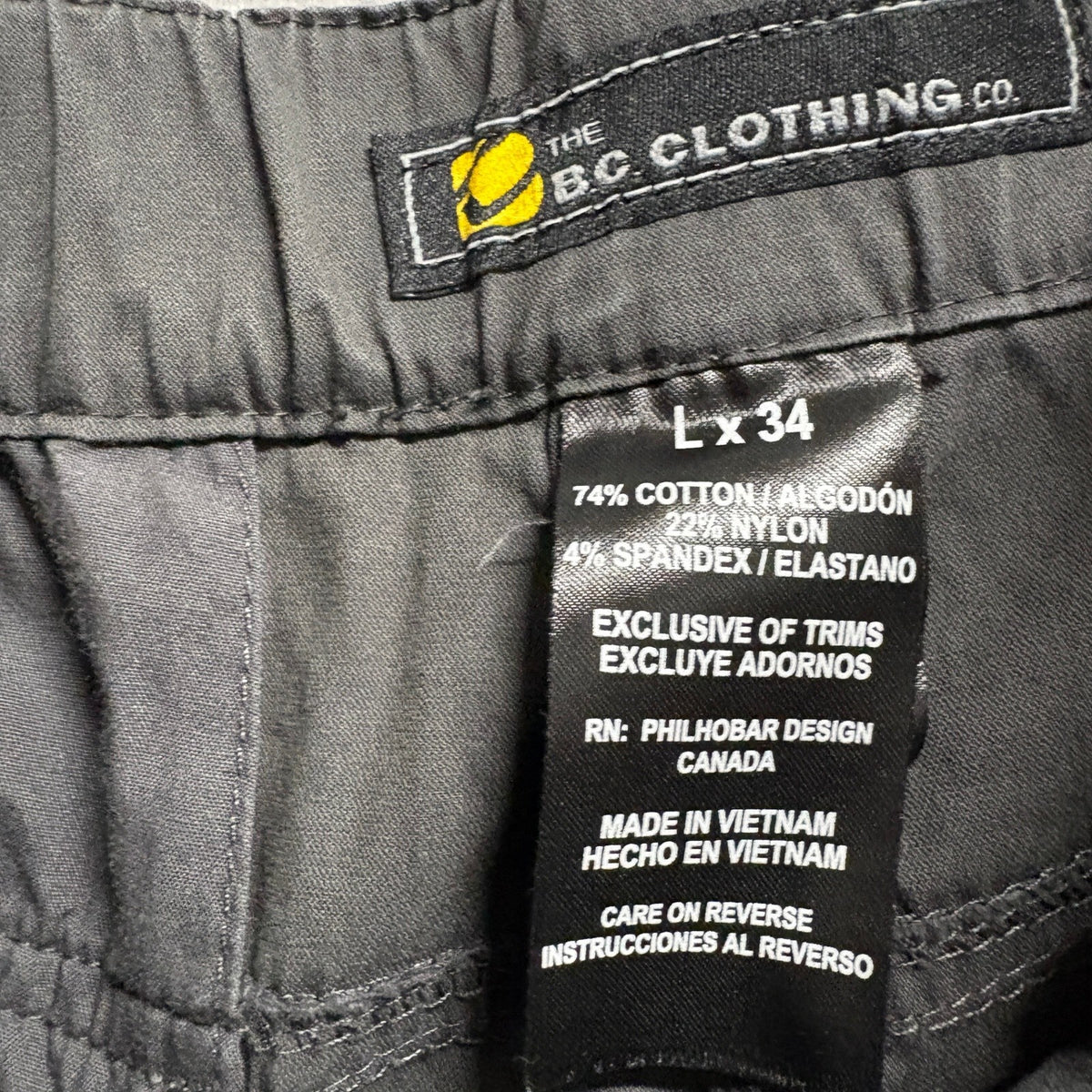 BC Clothing Convertible Cargo Pants Mens Large L x 34 Gray Convertible Shorts