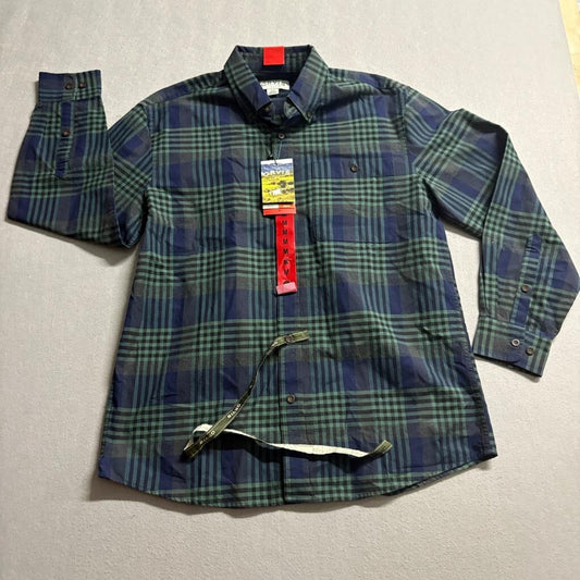Orvis Flannel Shirt Mens Medium Green Blue Plaid Long Sleeve Button Down New