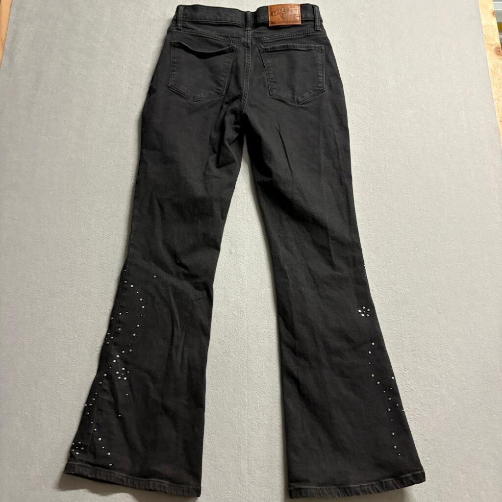 Lucky Brand Stevie High Rise Flare Jeans Womens 6/28R Black Studded Denim