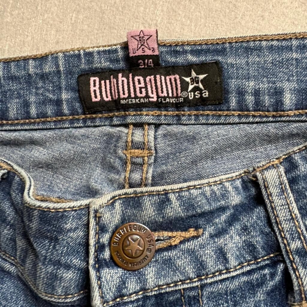 Bubblegum USA Vintage Flare Jeans Womens Size 3/4 Medium Wash Stretch Denim Y2K