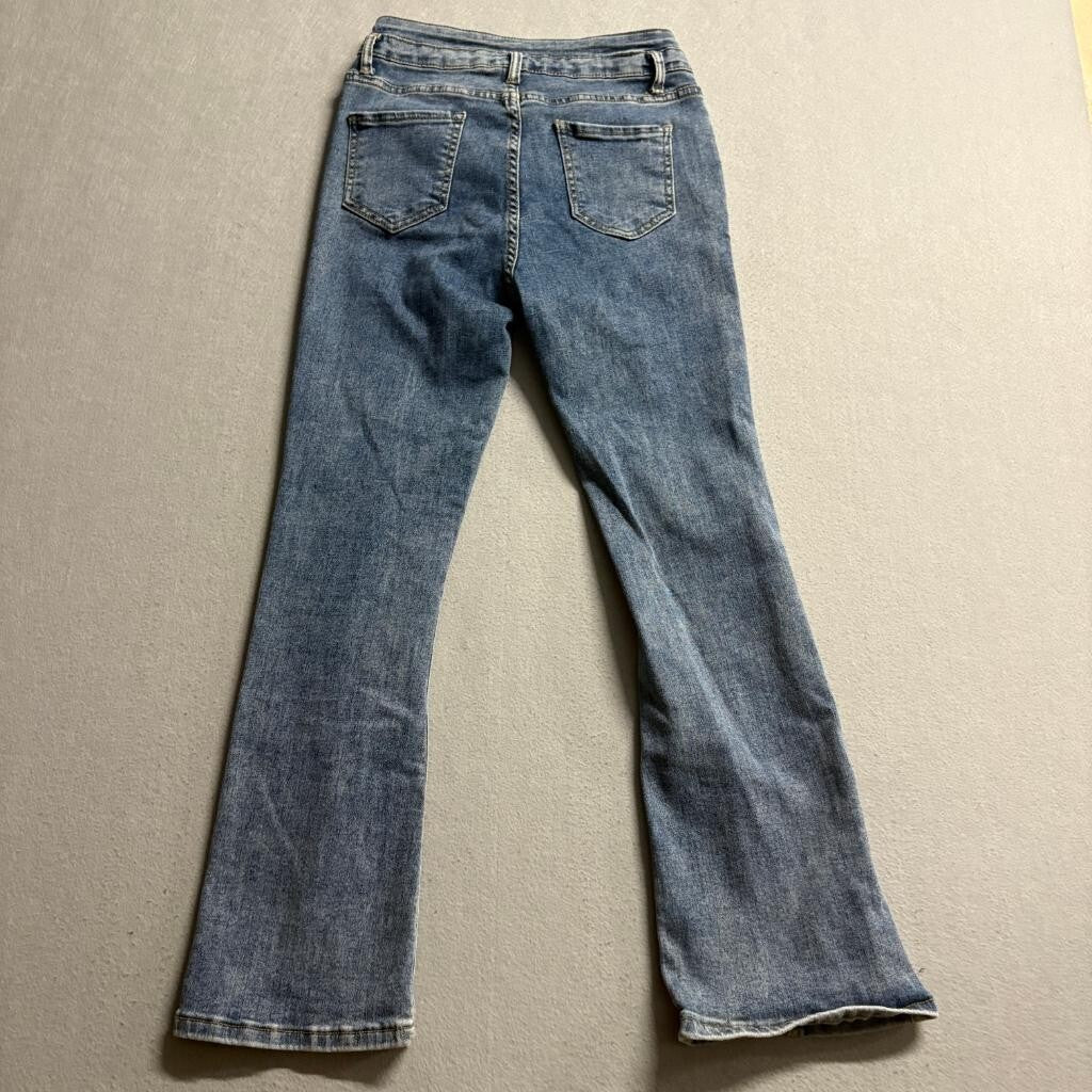 A Sunshine Girl's Love For Jeans Womens Size L Blue Flare Leg Slit Hem Denim