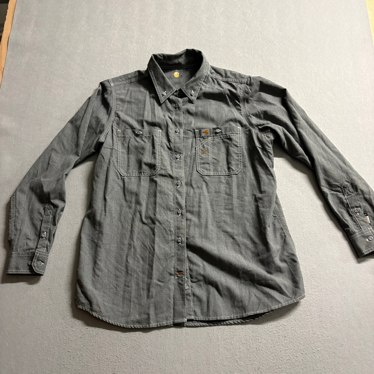 Carhartt FR Force Shirt Mens XL Flame Resistant Gray Long Sleeve Button Up