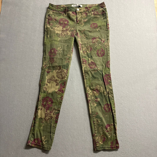 True Freedom Floral Camo Jeans Juniors Size 13 Olive Green Purple Rose Print