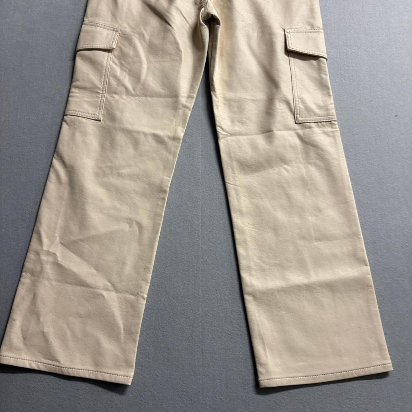 Tgla Faux Leather Cargo Pants Womens 11/30 Beige Wide Leg High Rise NWT
