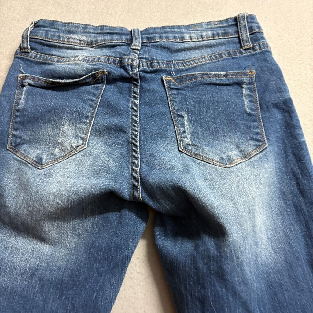 I & M Premium Jeans Womens Size 9 Blue Mid Rise Distressed Ripped Knee Skinny