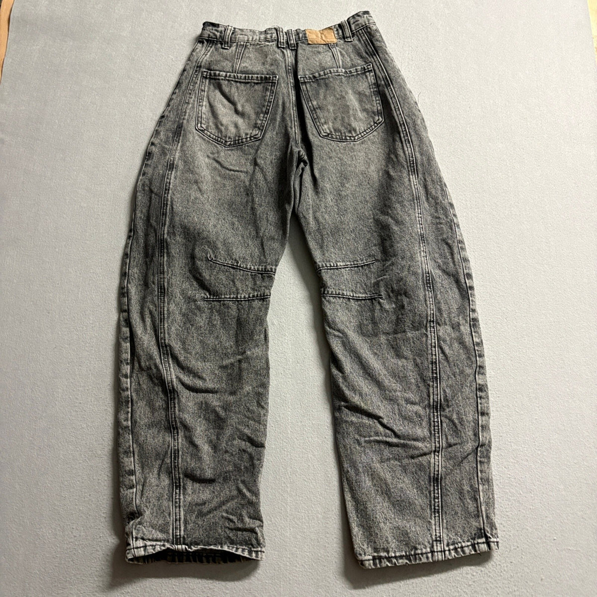 Simple Society Womens Acid Wash Wide Leg Barrel Jeans Black Gray Size 25x27
