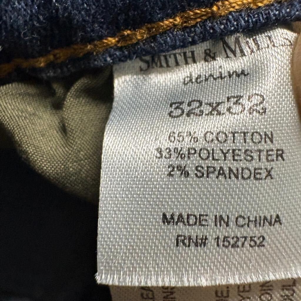 Smith & Mills Denim Mens Jeans 32x32 Blue Stretch Straight Leg Cotton Blend
