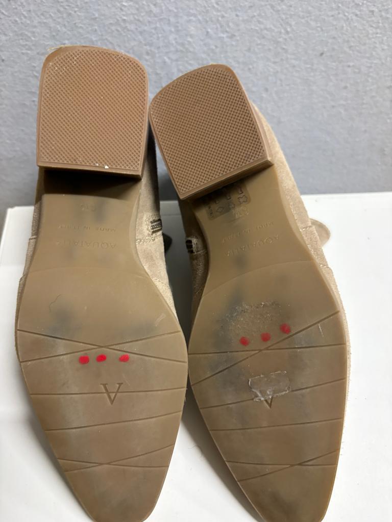 Aquatalia Womens Suede Ankle Boots Taupe Beige Buckle Zip Made in Italy Size 6.5