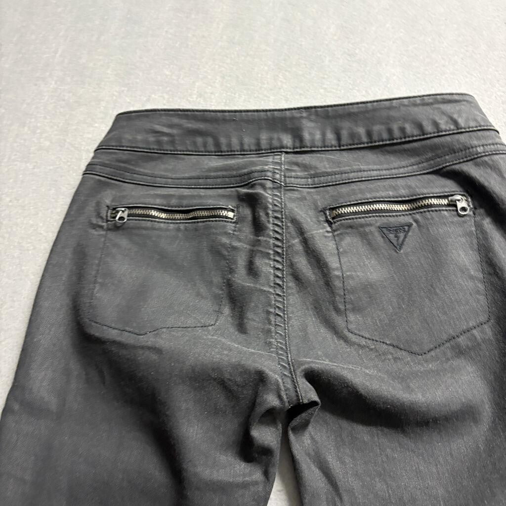 Guess 1981 Womens Coated Moto Skinny Jeans Size 25 Gray Zipper Pockets Ankle Zip